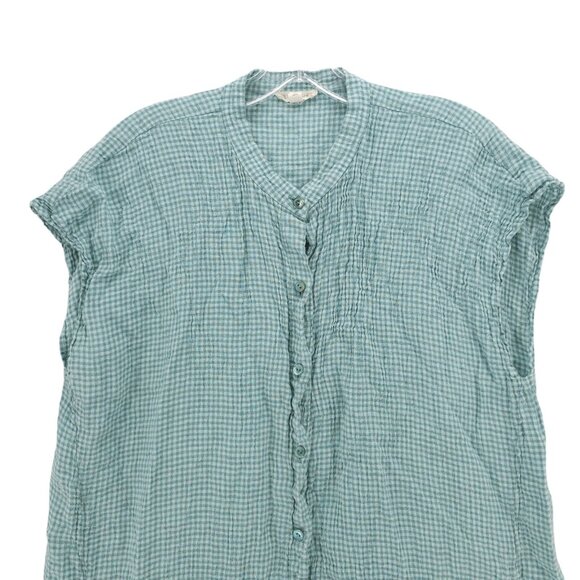 EILEEN FISHER  Amalfi Puckered Organic Linen Shirt Dress Mandaric Collar LARGE - Picture 2 of 10